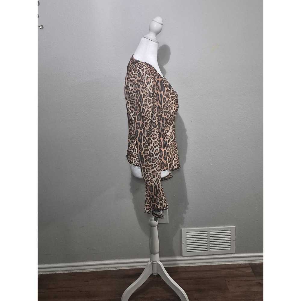 Alberto Makali Leopard Print Buckle Top L Brown Animal V-Neck Long Sleeve Blouse - Picture 6 of 10